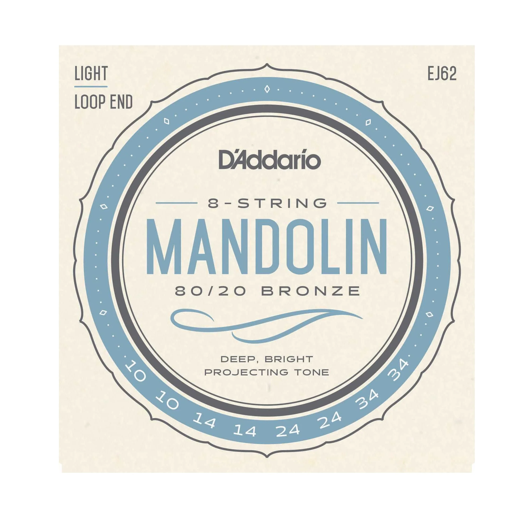 D'Addario EJ62 80/20 Bronze Mandolin Strings, Light
