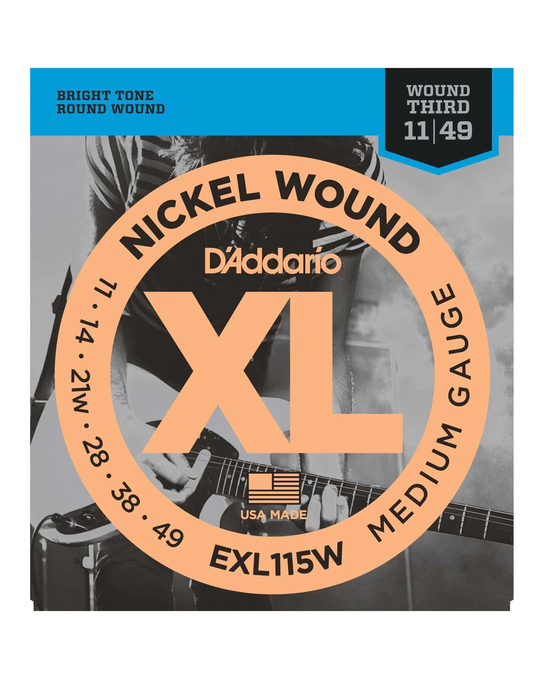 D'Addario EXL115W Nickel Wound 3rd Electric Guitar Strings, Medium