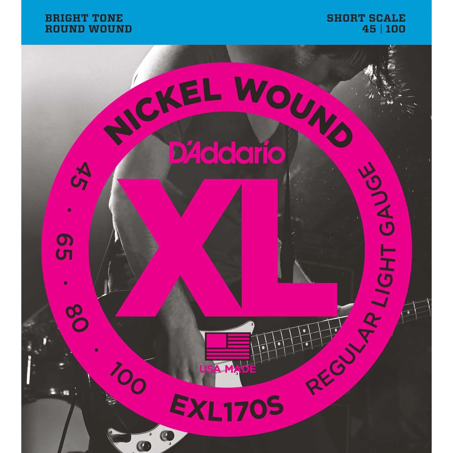 D'Addario EXL170S Nickel Short Scale Electric Bass Guitar Strings, Light