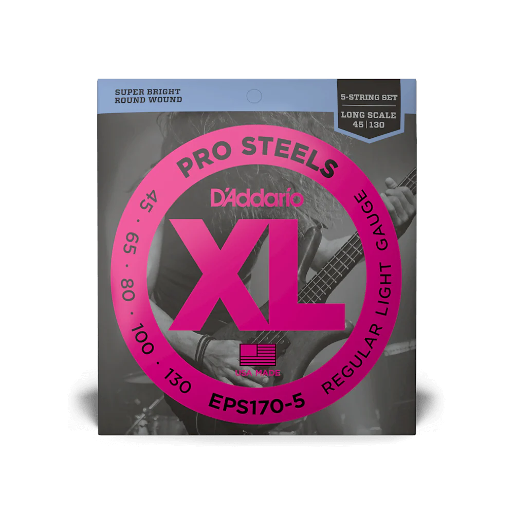 D'Addario EPS170-5 Steel Long Scale 5-String Electric Bass Guitar Strings, Light