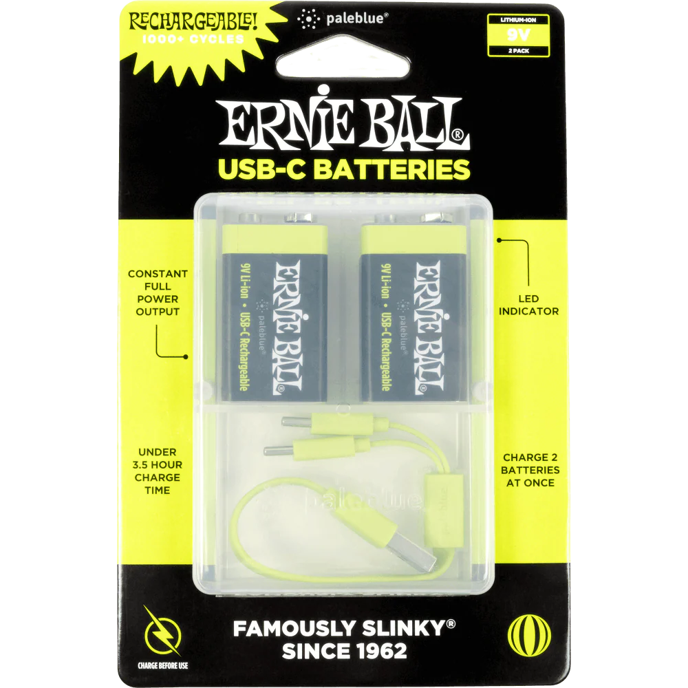 Ernie Ball USB-C Rechargeable 9V Batteries (2-Pack)