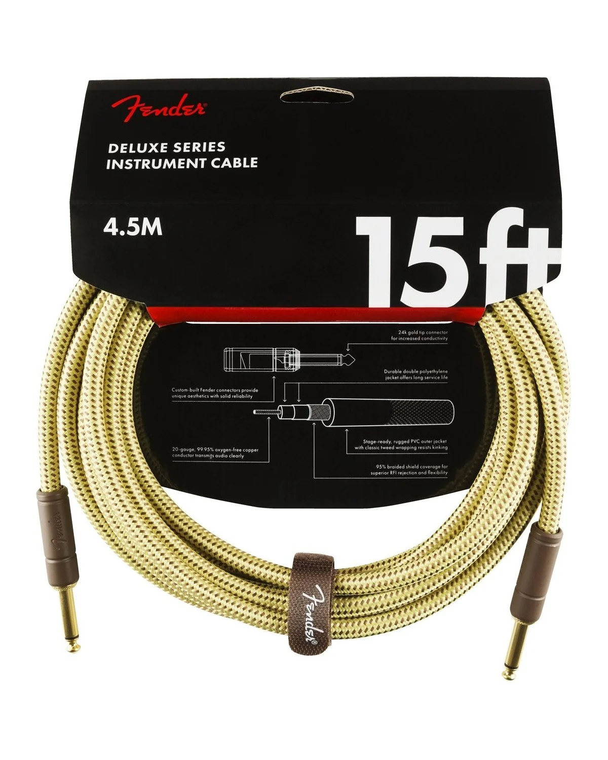 Fender Deluxe Series 15ft Instrument Cable, Tweed - Image 2