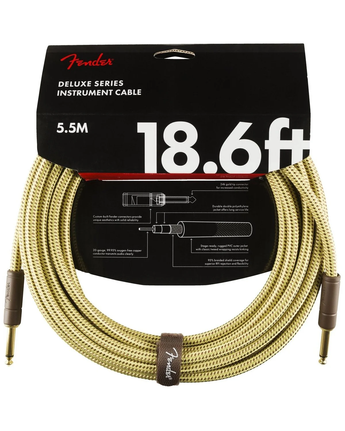 Fender Deluxe Series 18.6ft Instrument Cable, Tweed
