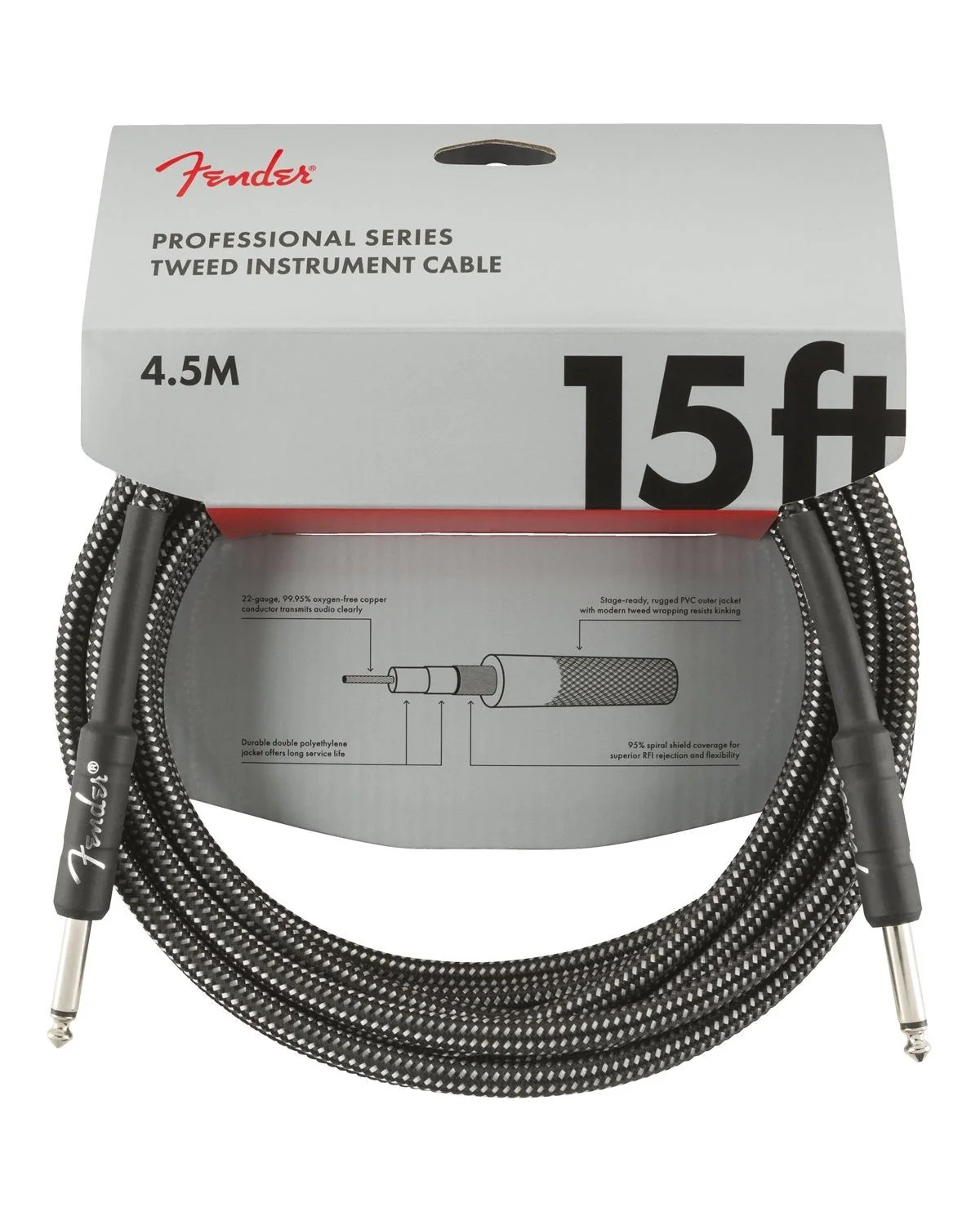 Fender Professional Series 15ft Instrument Cable, Gray Tweed