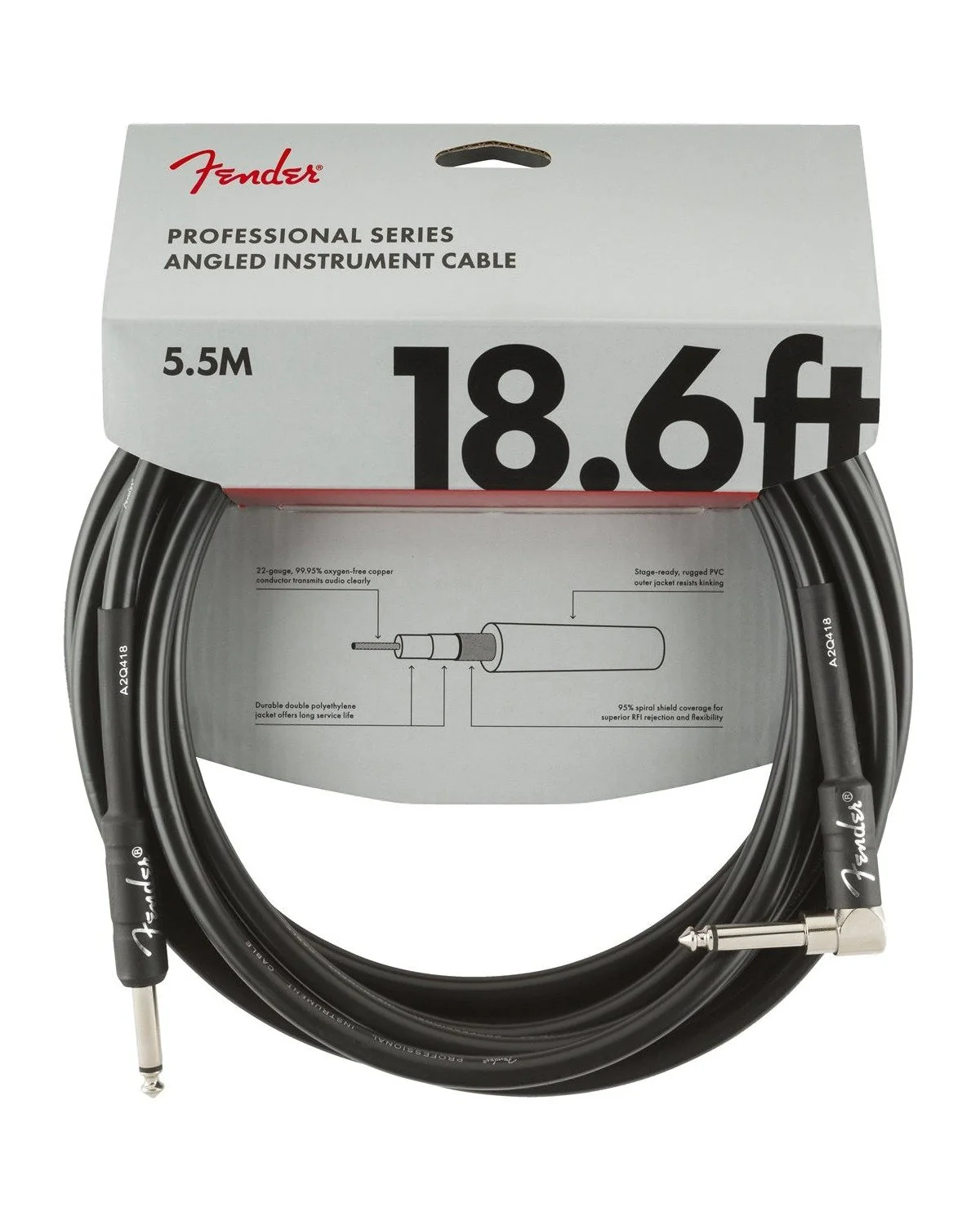 Fender Professional Series 18.6ft Instrument Cable, Angled, Black