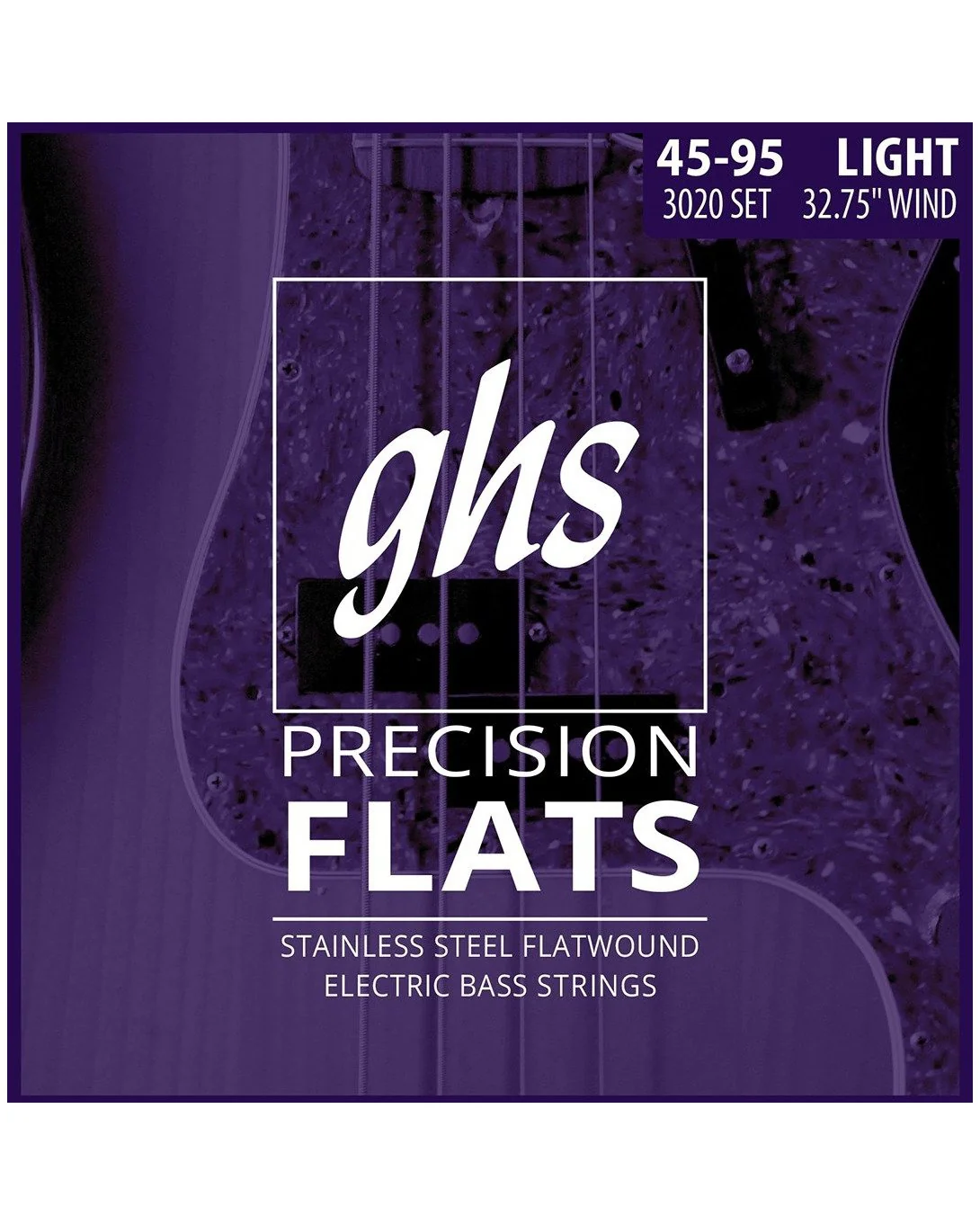GHS 3020 Precision Flatwound Stainless Steel Short Scale Electric Bass Strings, Light