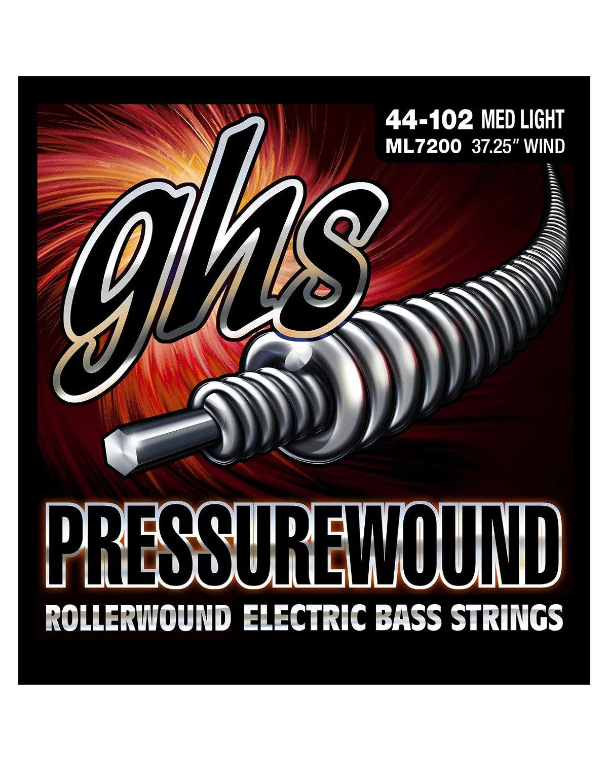 GHS ML7200 Pressurewound Nickel/Iron Electric Bass Strings, Medium Light
