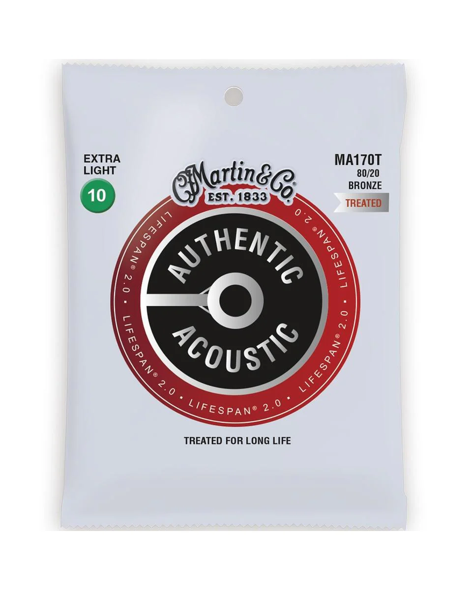 Martin MA170T Authentic Acoustic Lifespan 2.0 Treated 80/20 Bronze Acoustic Guitar Strings, Extra Light - Image 2