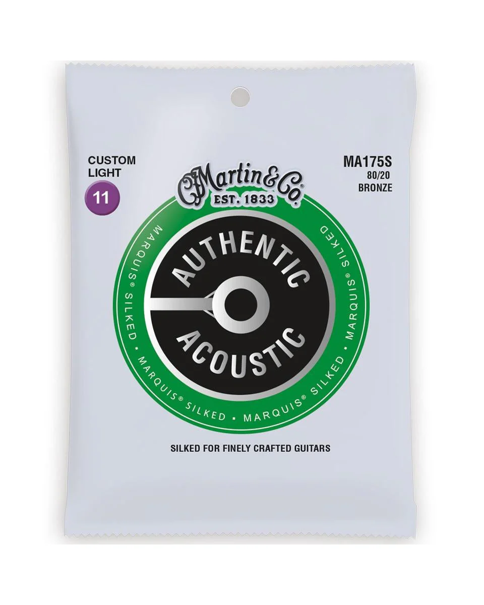 Martin MA175S Authentic Acoustic Marquis 80/20 Bronze Acoustic Guitar Strings, Custom Light