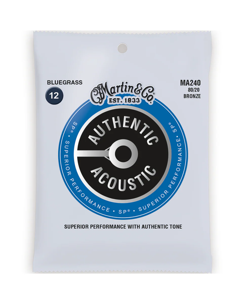 Martin MA240 Authentic Acoustic SP 80/20 Bronze Acoustic Guitar Strings, Bluegrass