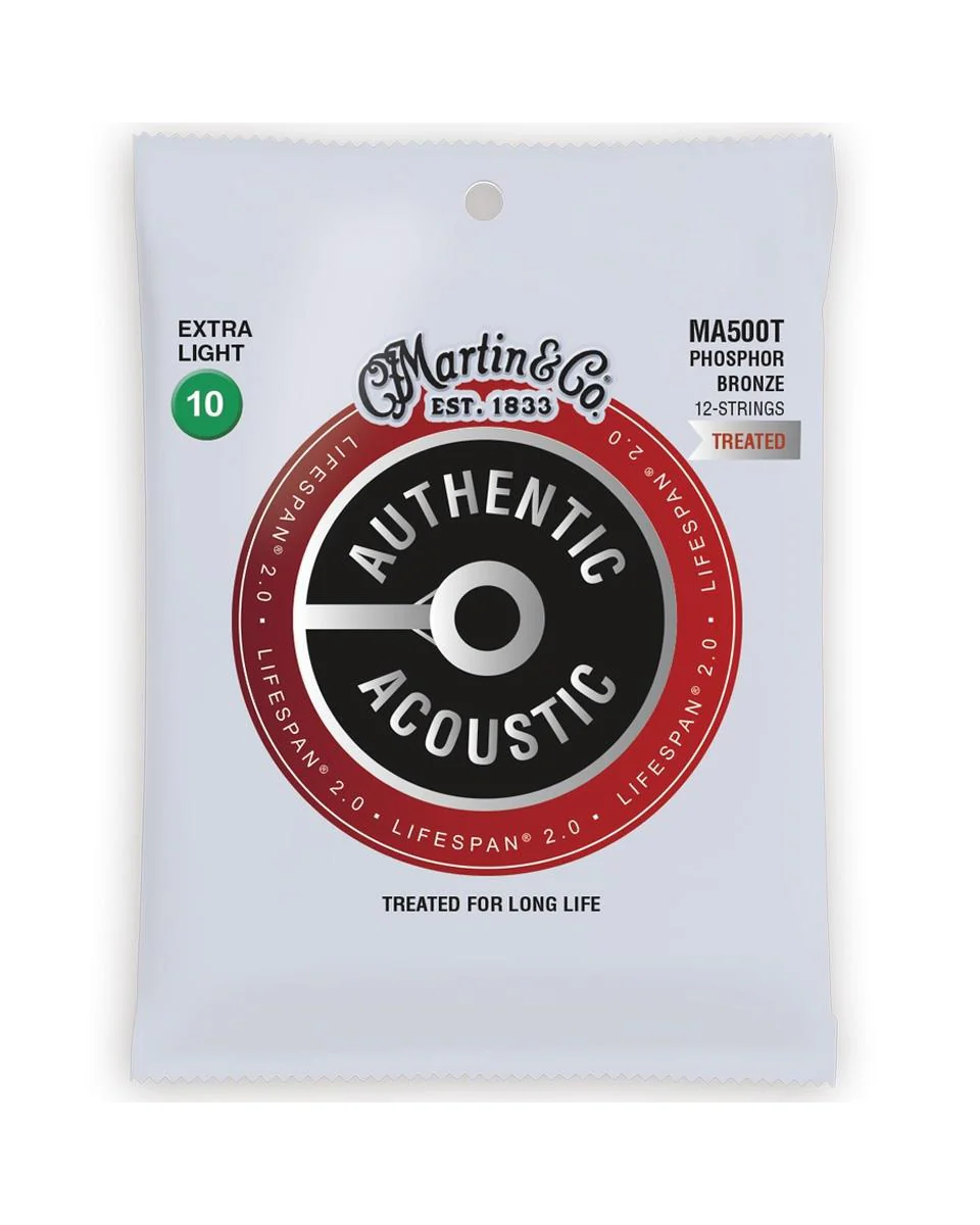 Martin MA500T Authentic Acoustic Lifespan 2.0 Treated Phosphor Bronze 12-String Acoustic Guitar Strings, Extra Light - Image 2