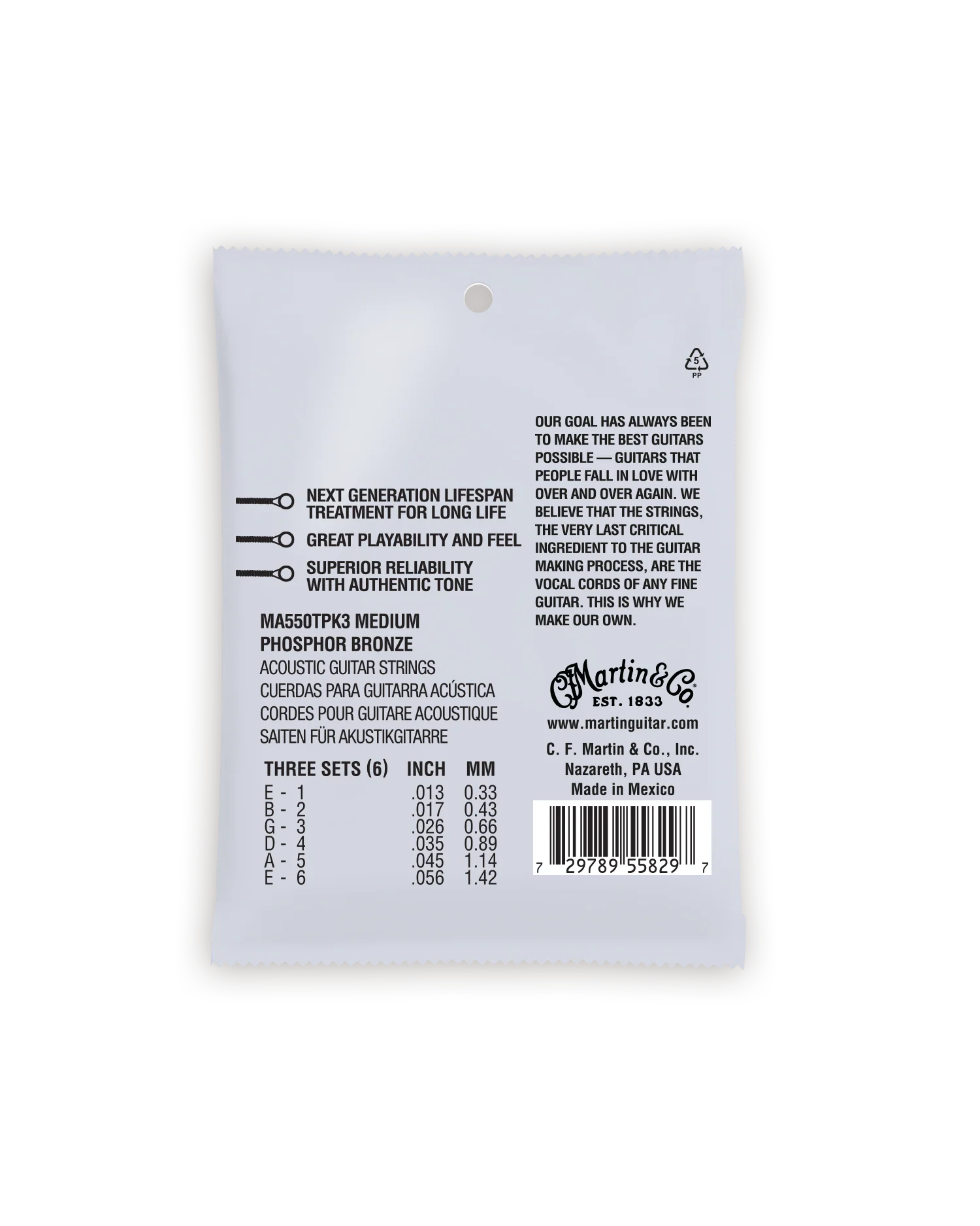 Martin MA550T Authentic Acoustic Lifespan 2.0 Treated Phosphor Bronze Acoustic Guitar Strings, Medium (3-Pack) - Image 3