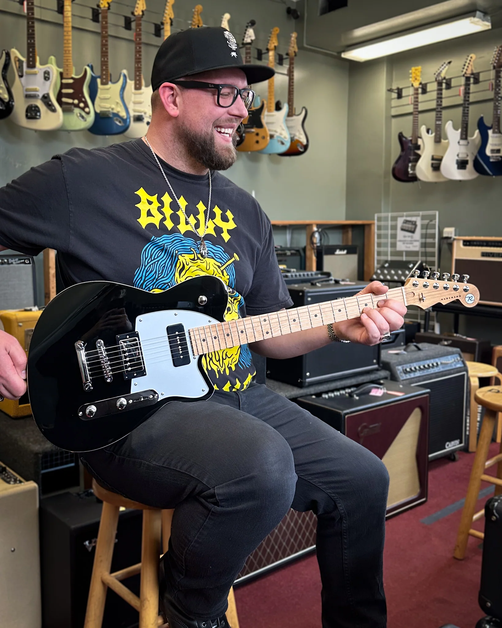Reverend Double Agent OG Electric Guitar, Midnight Black