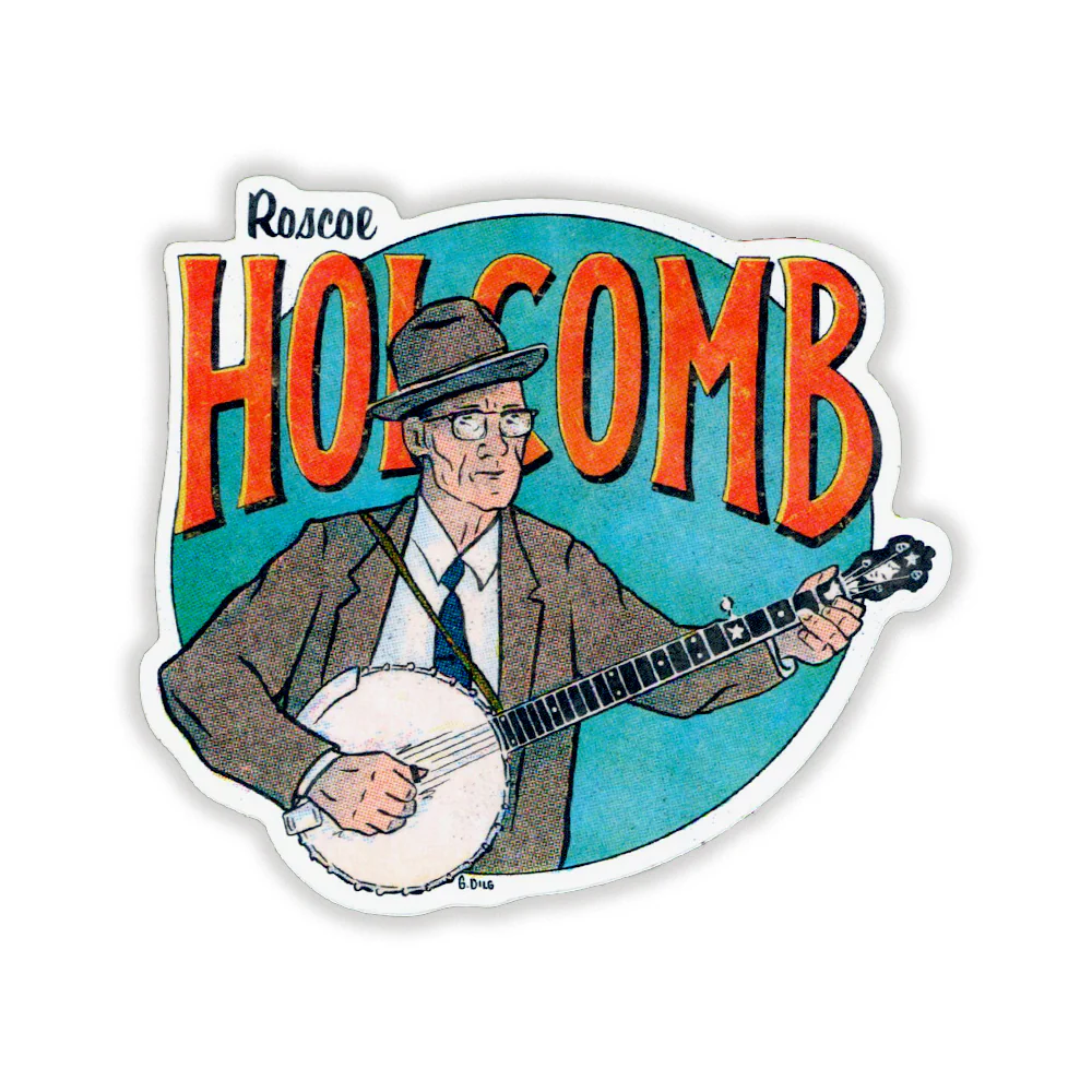 Trad Music Superhero Stickers by Square Dance Agency, Roscoe Holcomb